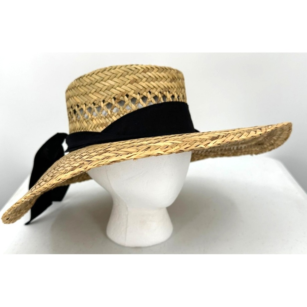 Dorfman Pacific Women's Straw Fedora Hat Black Ribbon Band Wide Brim Summer Sun - Picture 10 of 15